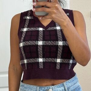 Hollister Burgundy Plaid Knit Top